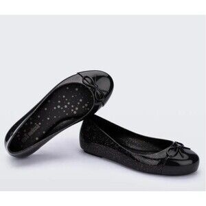 Mini Melissa Sweet Love Cap Toe, Black Glitter, Big Kid Size 4 New!